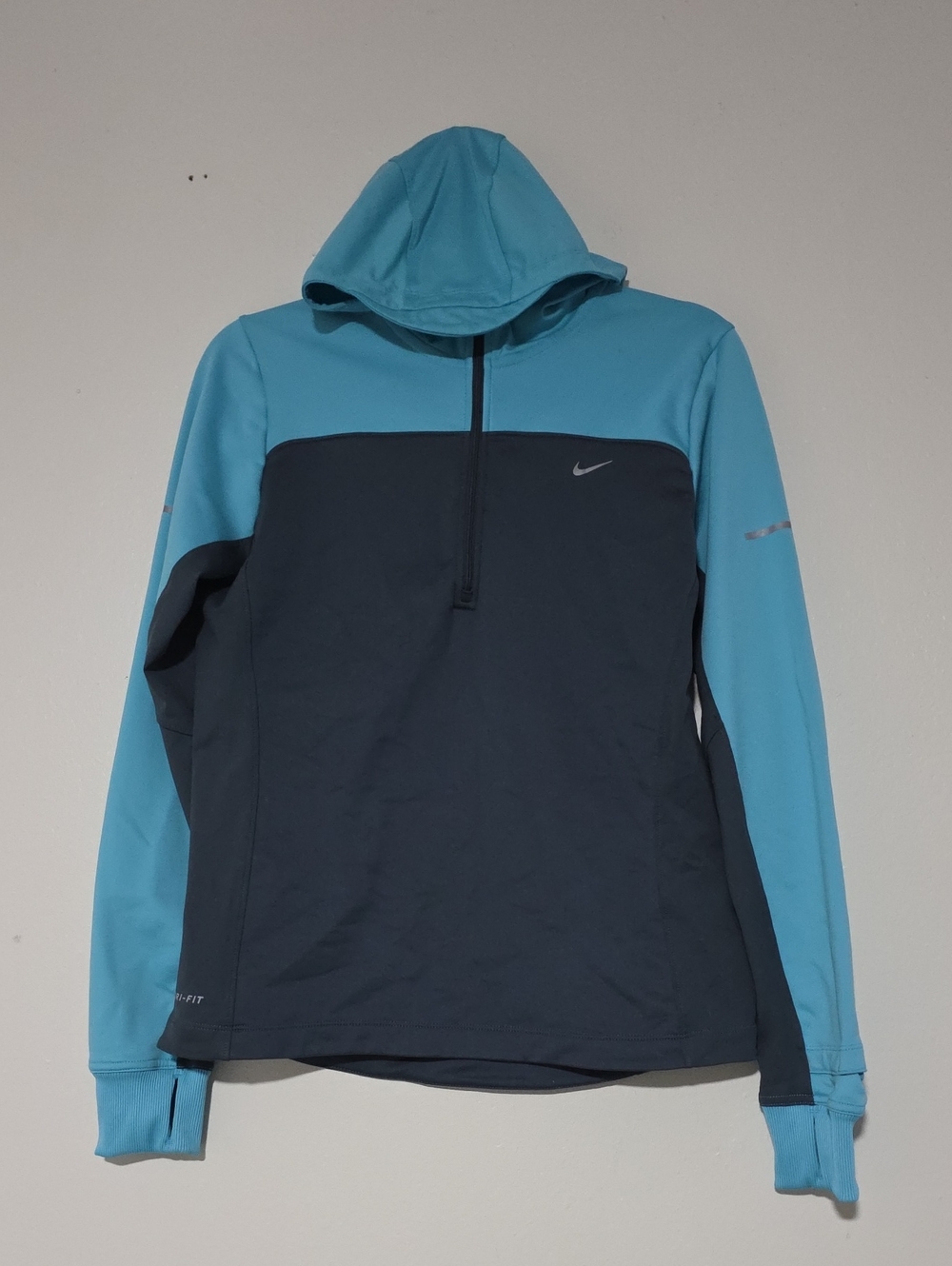 Nike Two-Tone Aqua and Gray Hooded Half-Zip